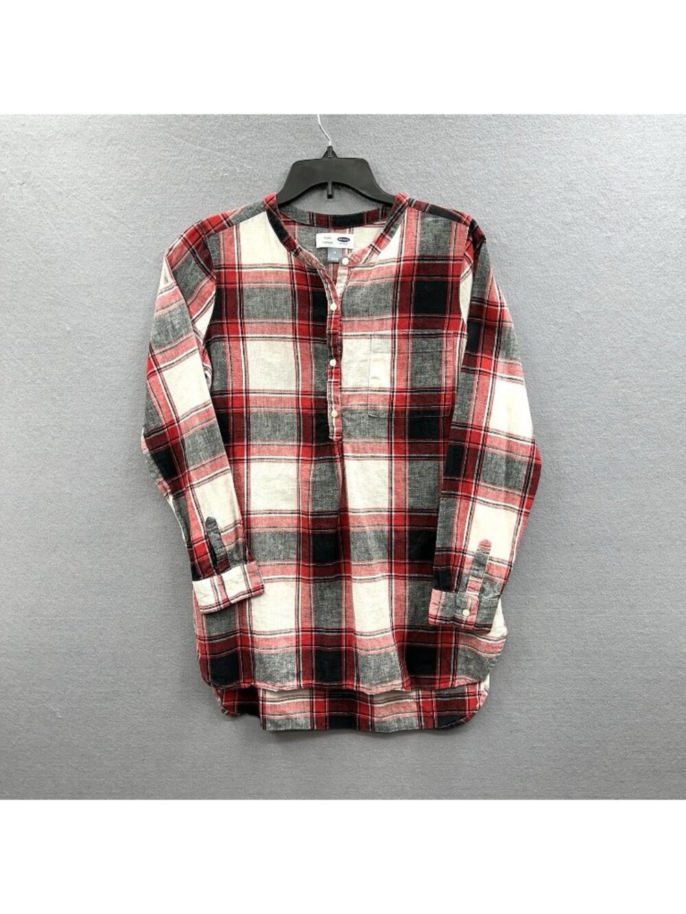 Old Navy Size M Women's Tunic Plaid Red Black White Long Sleeve Button Front